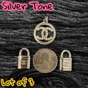 Lot of 3 CC Assorted Silver Tone Zipper Pull Button Charms
